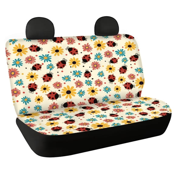 POLERO Ladybug Daisy Pattern Rear Bench Seat Cover for SUV, 2 Pcs Comfortable Universal Bench Seat Covers Non-Slip Durable Car Seat Covers Back Seat