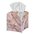 thumbnail image 1 of POLERO Leather Tissue Box Cover Square 5.1x5.1x5.5'' Waterproof Tissue Box Holder with Metal Button for Car, Bathroom, Kitchen,Home Decor (Pink Golden Marble), 1 of 7