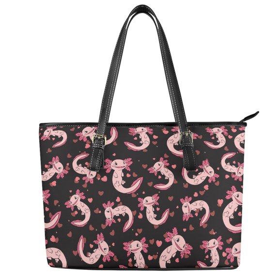 POLERO Leather Tote Bag with Practicality Zippered Curved Handbag for Party, Salamander Pattern Saddle Handbag