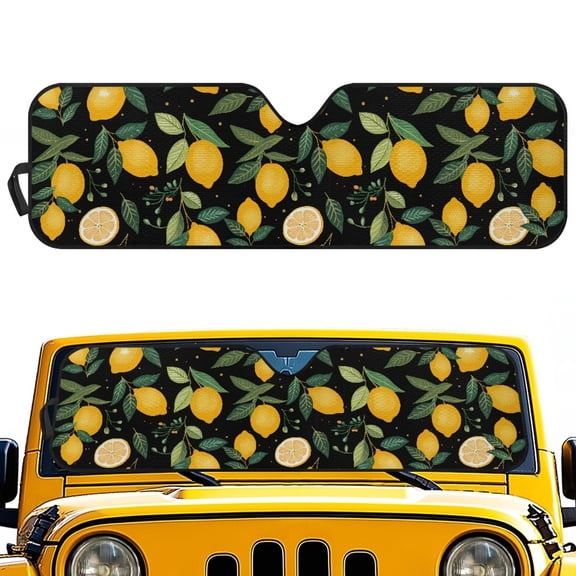 POLERO Lemon Print Windshield Sunshades Fold Blocks UV Rays Polyester Windshield Sun Shield 52.95x16.14 inch for Driver