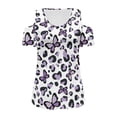 thumbnail image 1 of POLERO Leopard Butterfly Print Short Sleeve Shirt Women Cold Shoulder Tees Cut Out Tshirt Tops Soft Sexy for Casual Travel Work Beach Vacation Tunic Purple XL, 1 of 4