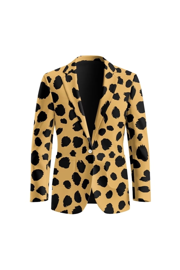 Leopard Print One Button Business Sport Coat for Men Wedding Business Open Front Jackets with 2 Side Pockets for Wedding Party,S