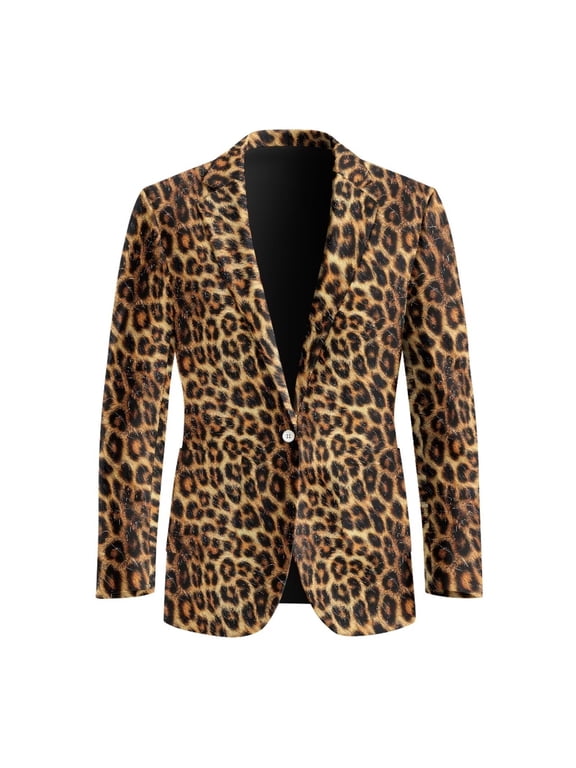 Leopard Skin Slim Fit Blazer for Men Breathable Slim Fit Business Travel Sportcoat with Pockets Regular Fit Jacket for Prom Party,S
