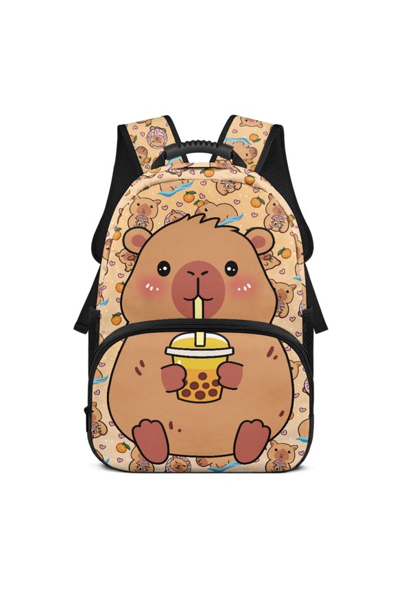 Lightweight School Backpack for Outdoor Work, Polyester Fabric Durable Travel Backpacks, Capybaras Print