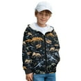 thumbnail image 1 of POLERO Little & Big Boys Full Zip Up Hoodie Dinosaur Fossil Print Hoodies Jacket for Boy, Kids Long Sleeve Hooded Fashion Sweatshirt, Size M, 1 of 7