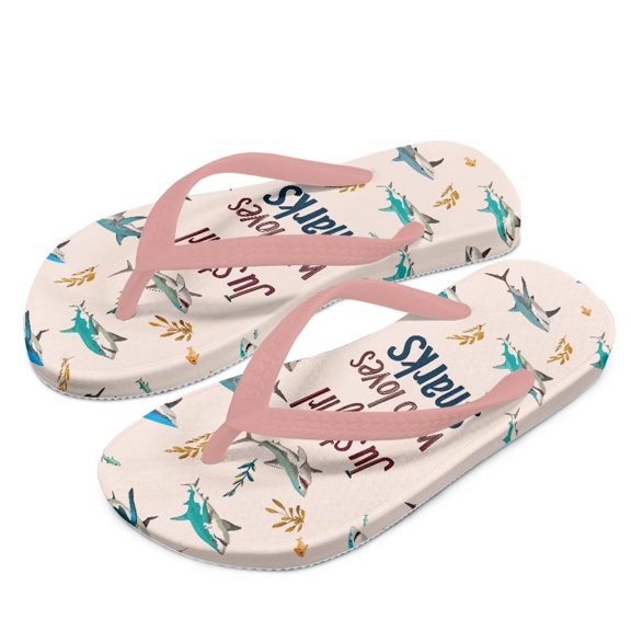 POLERO Little Kid Loves Sharks Print Flip Flop, Arch Support, Non Slip Outsole, Water Friendly Size 12