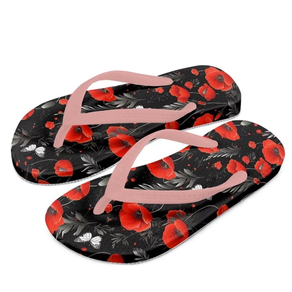 POLERO Little Kid Poppy Flower Butterfly Print Flip Flop, Arch Support, Non Slip Outsole, Water Friendly Size 10