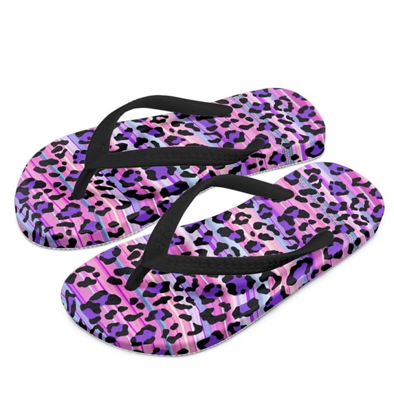 POLERO Little Kid Purple Leopard Print Flip Flop, Arch Support, Non Slip Outsole, Water Friendly Size 12