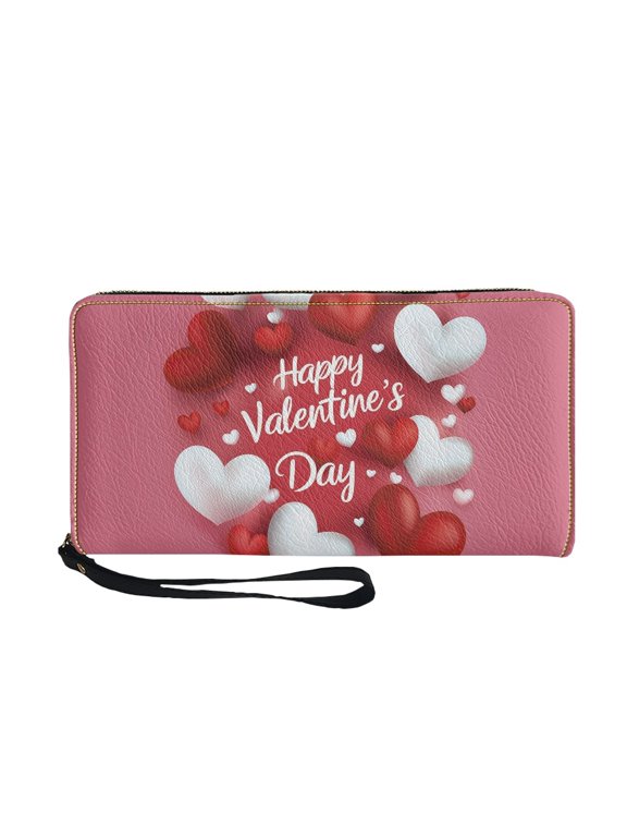 Love Valentine's Day Zip Around Women's Wallets for Shopping Travel Work, PU Leather Zip-Around Long Purse