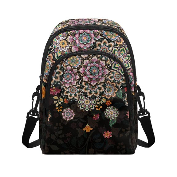 POLERO Mandala Floral Sling Bag for Travel Daily Use, Card Slots Small Crossbody Wallet Polyester Lightweight Crossbody Sling Bag