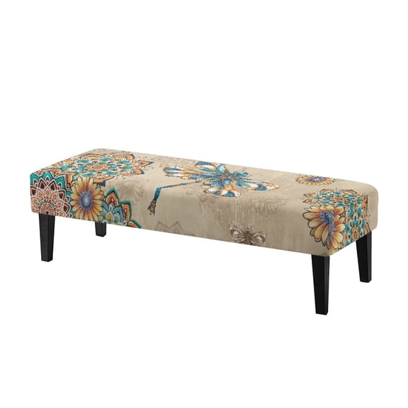POLERO Mandala Flower Dragonfly Print Dining Bench Cover Christmas Decorations Stretch Bench Seat Slipcover with Elastic Band Rectangle Chair Cover for Home Living Room