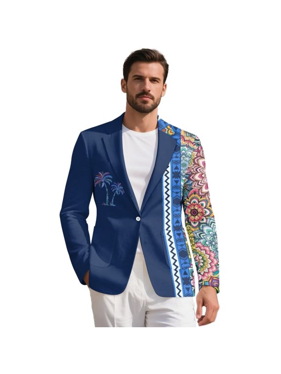 Mandala Palm Tree Suit Blazer for Men's Bohemian Jackets Regular Fit Casual Sports Coats Lightweight One Button Open Front Blazer Coat