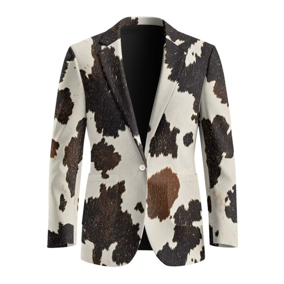 POLERO Men's One Button Suit Jacket with Pockets Black Brown Cow Print Regular Fit Sport Coat Open Front Suits Regular Fit Jacket Blazers,S