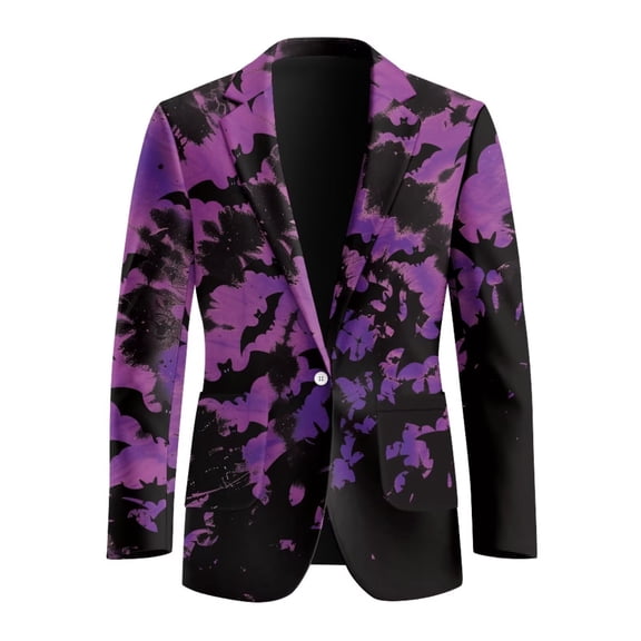 POLERO Men's Regular Fit Blazer Jackets Halloween Bats Blazer Suit One Button Lightweight Sport Coats with 2 Side Pockets for Holiday Party