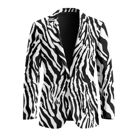 POLERO Men's Zebra Print Suit Jacket Open Front Long Sleeves Sport Coat Lightweight Daily Business Blazer with 2 Side Pockets,S