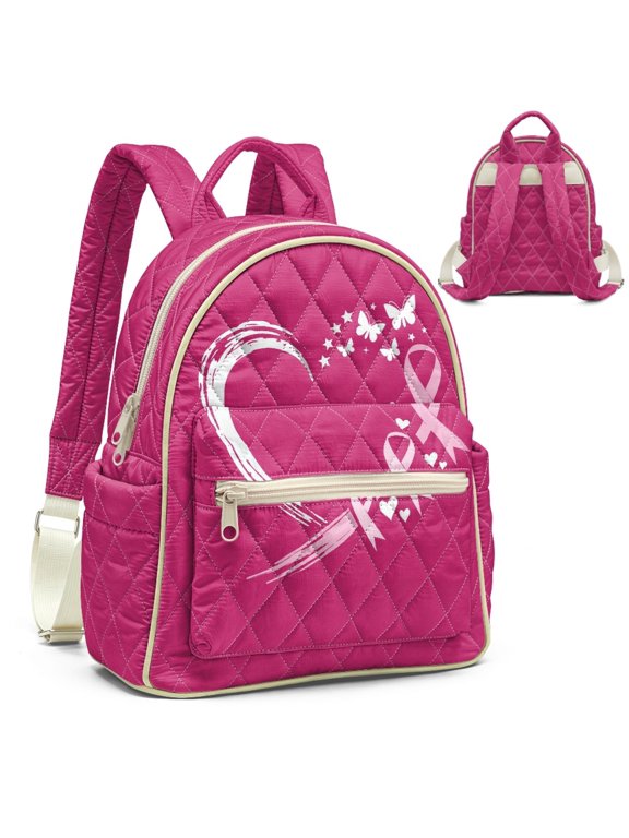 Mini Fashion Backpack with Heart Butterfly Print, Lightweight Polyester Daypack for Women, Travel and Daily Use