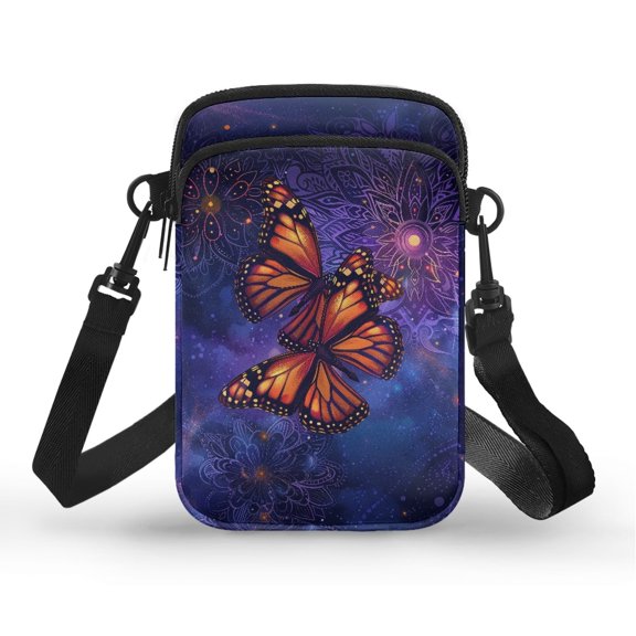 POLERO Monarch Butterfly Cell Phone Purse with Adjustable Strap, Mini Crossbody Messenger Bag for Travel and Outdoor Daily Use