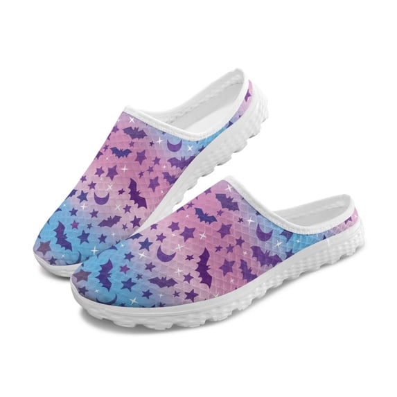 POLERO Moon Stars Mules Shoes for Women Lady Halloween Bat Slippers Clogs Open Back Garden Clogs Lightweight Comfort Walking Sneakers Arch Support Beach Sandals