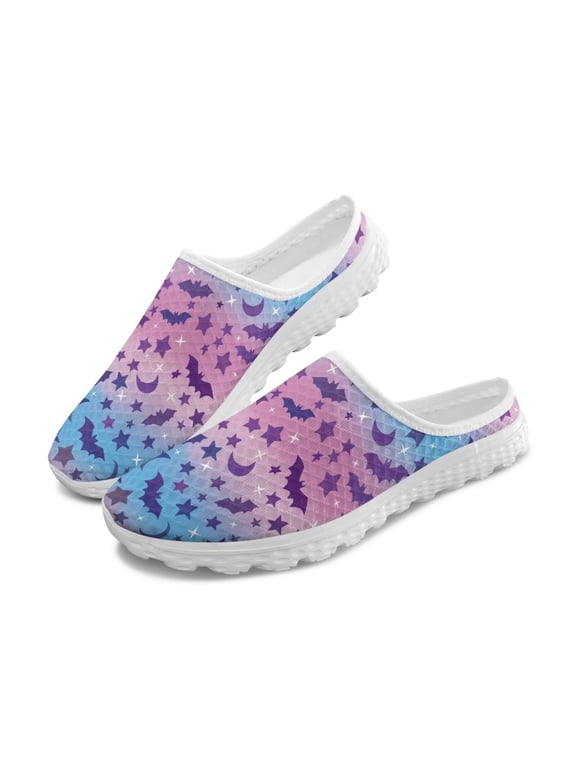 Moon Stars Mules Shoes for Women Lady Halloween Bat Slippers Clogs Open Back Garden Clogs Lightweight Comfort Walking Sneakers Arch Support Beach Sandals
