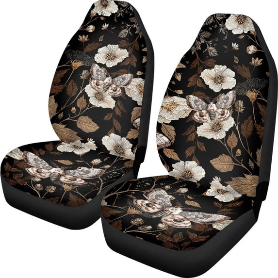 POLERO Moth Floral Print Car Front Seat Cover for Truck, 2 Pcs Interior Accessories Vehicle Seat Covers All-Season Elastic Car Seat Covers