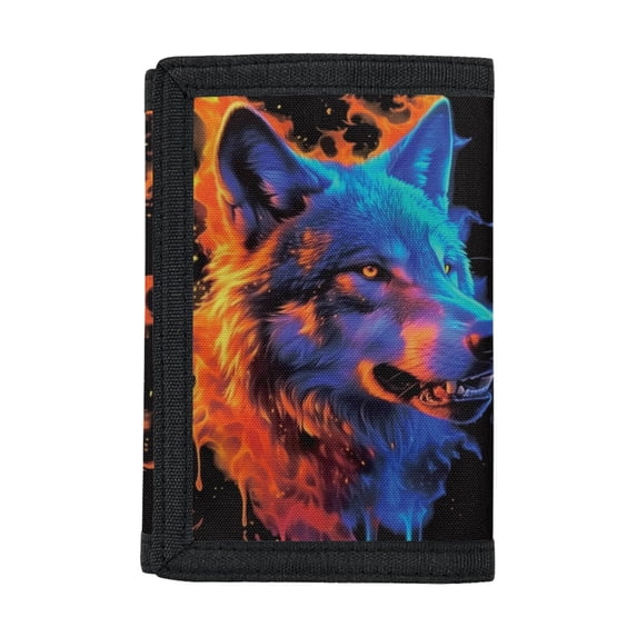POLERO Neon Wolf Youth Wallet for Sports, Polyester Trifold Money Organizer with Foldable Lightweight Wear Resistant Children Wallets