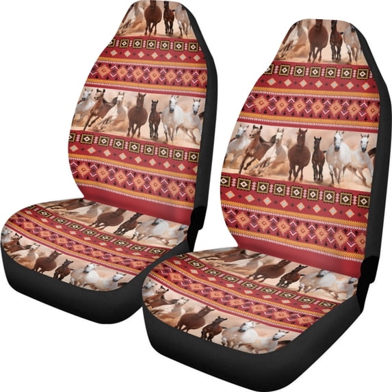 POLERO Nonslip Front Seat Cover for Van, Removable Easy Installation Auto Seat Covers Polyester 2 Pcs, Horse