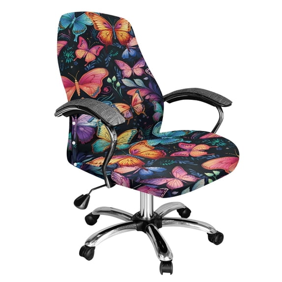 POLERO One Piece High Back Computer Chair Cover in Vibrant Butterfly Pattern, Brushed Elastic Breathable Fabric Slipcover for Small Business Office Gaming Chairs