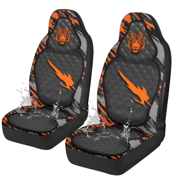 POLERO Orange Tiger Head Automotive Seat Cover, 2 Piece Polyester Stretch Universal Seat Protectors for Vehicle Interior Sedan and Van