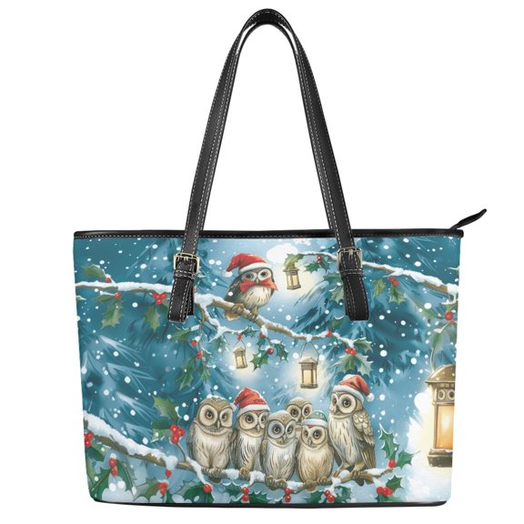 POLERO Owl Large Capacity Curved Leather Bag, PU Leather Handbag Zippered Saddle Handbag for Shopping Work