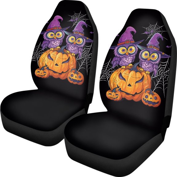 POLERO Owl Pumpkin Design Vehicle Seat Covers for Van, 2 Pcs Anti-Slip Front Seat Cover Easy Installation Car Seat Accessories Car Seat Covers