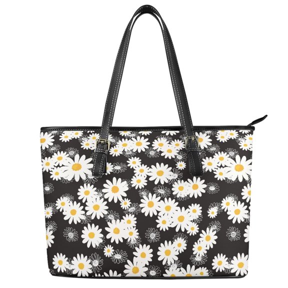 POLERO PU Leather Handbag with Casual Zippered Ladies' Saddle Bag for Travel, Daisy Pattern Tote Bag