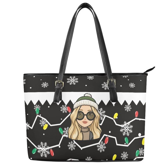 POLERO PU Leather Saddle Handbag with Large Capacity Casual Tote Bag for Travel, Christmas Lights Snowflake Pattern Top Handle Tote Bag