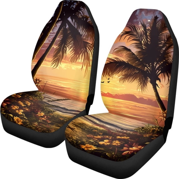POLERO Palm Sunset Beach Design Front Seat Cover for Men, 2 Pack Vehicle Seat Covers Elastic Nonslip Car Seat Covers