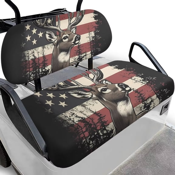 POLERO Patriot Golf Seat Covers for Cart Universal Fit Club Car Precedent American Flag Deer Print Breathable Golf Cart Bench Seat Covers Washable Fashion Accessories