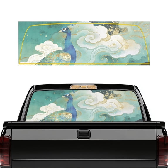 POLERO Peacock Cloud Pattern Vinyl Pickup Sticker, 66.9 x 22.4 Inch Easy to Install Easy Installation Truck Rear Window Decal for Most Pickup Trucks