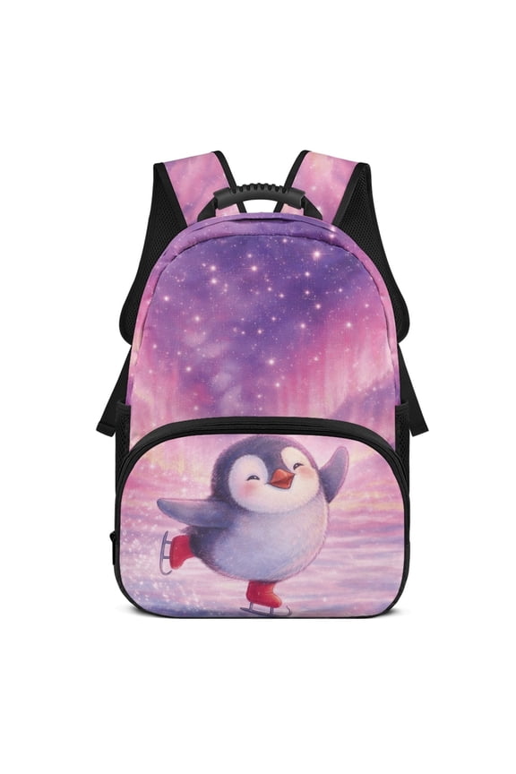 Penguin Pattern Lightweight School Bag for Outdoor Travel, Durable Comfortable Backpack Polyester Bookbag