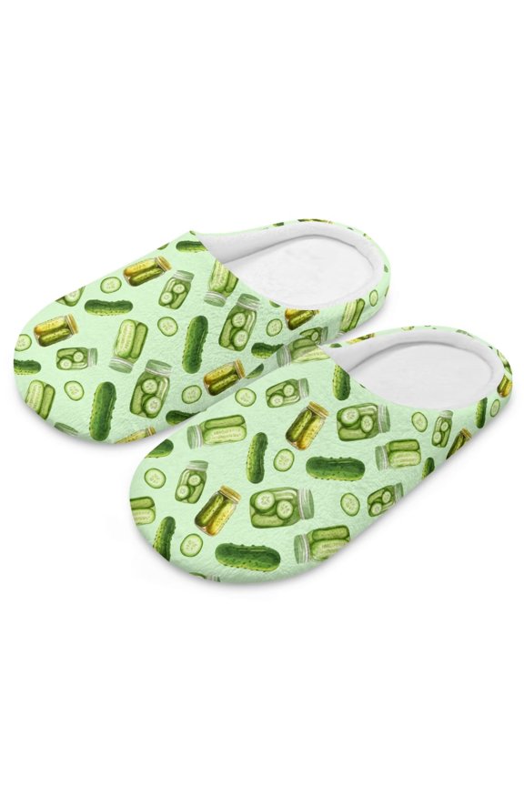 Pickled Cucumbers Print Slippers for Women Memory Foam House Bedroom Soft Closed Toe Indoor Slippers Trendy Gift for Womens Anti-Skid Sole, Size 7.5-8.5