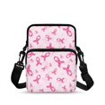 thumbnail image 1 of POLERO Pink Awareness Ribbon Print Portable Satchel Bags, Polyester Crossbody Purse with Pocket Crossbody Bags for Work Travel, 1 of 7