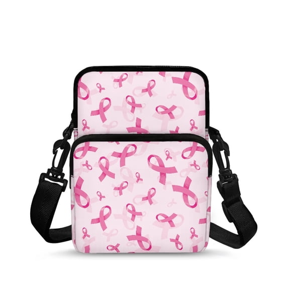 POLERO Pink Awareness Ribbon Print Portable Satchel Bags, Polyester Crossbody Purse with Pocket Crossbody Bags for Work Travel