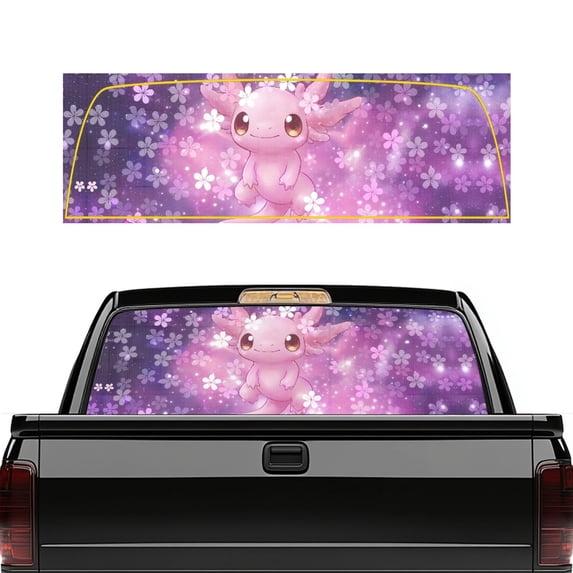 POLERO Pink Axolotl Floral Galaxy Perforated Car Window Stickers, Easy Installation Vinyl, Keep In-Car Air Cool Full Windows Coverage Trucks Rear Window Decal Sun Protection