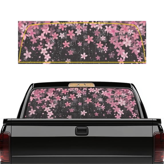 POLERO Pink Cherry Blossom Pattern Vinyl Truck Rear Window Decal, 66.9 x 22.4 Inch Perforated Simple Install Pickup Car Window Stickers for Most Trucks
