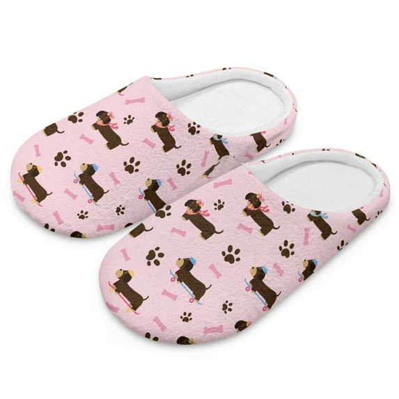POLERO Pink Dachshund Dogs Print Slippers for Women Japanese Style House Slippers Indoor Lightweight Closed Toe Bedroom Soft Sole Sandals for Home Use, Size 7.5-8.5