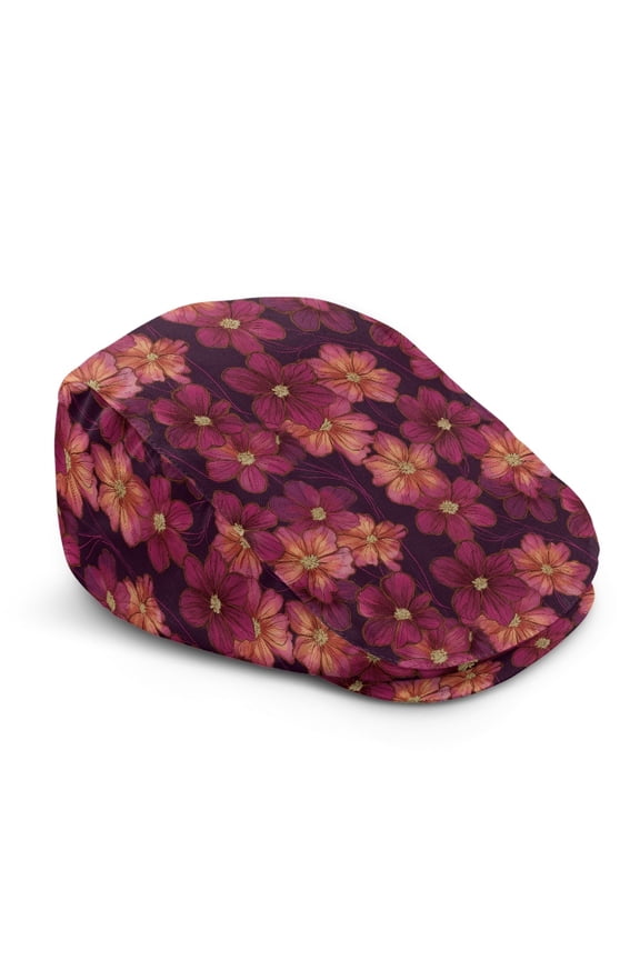 Pink Floral Newsboy Hat for Vacation Walking, Vintage Polyester Retro Flat Cap Soft for Men and Women