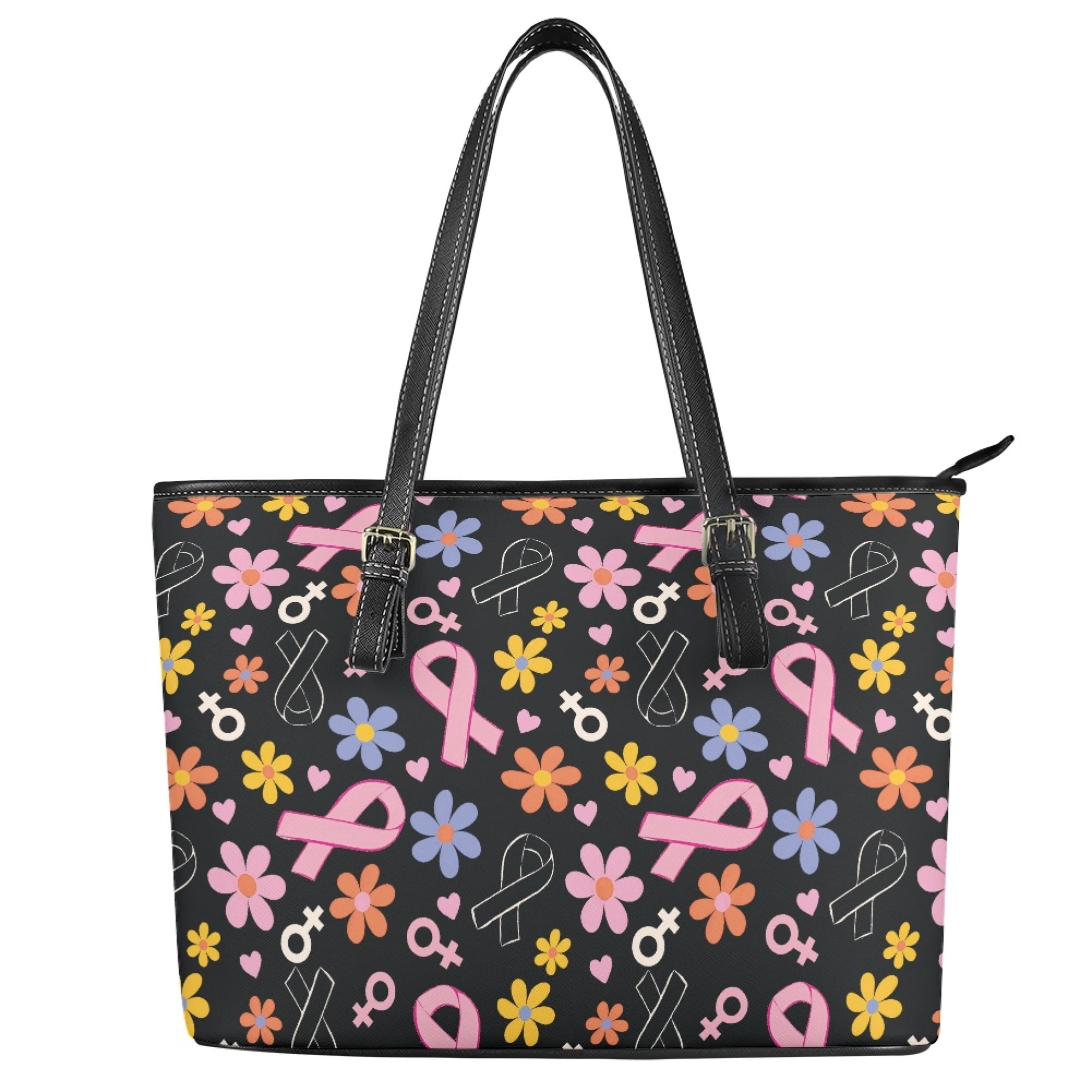 Curve Ribon Pic POLERO Pink Ribbon Saddle Handbag for School, PU Leather Tote Bag with ...