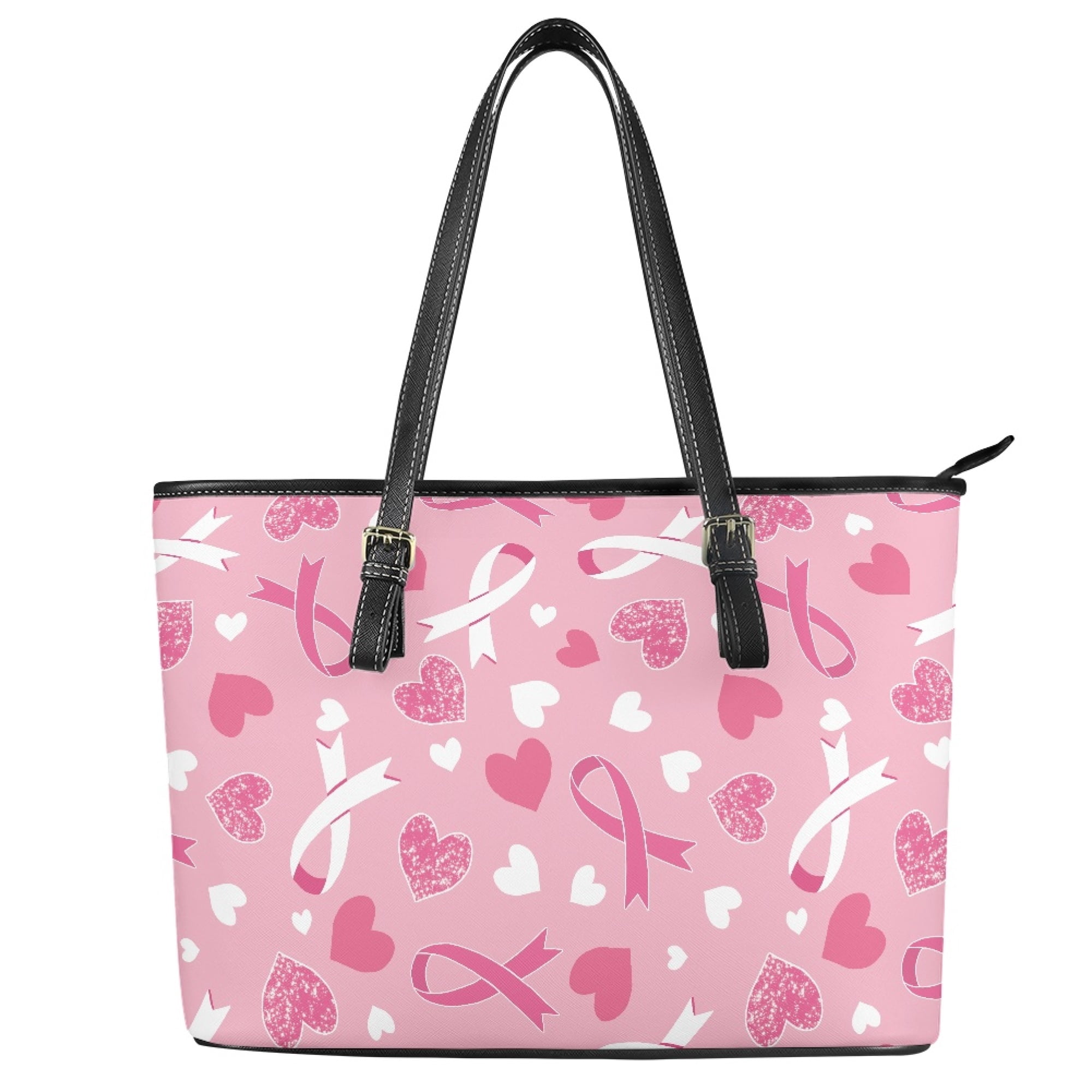 Curve Ribon Pic POLERO Pink Ribbon Tote Bag, PU Leather Saddle Handbag for Travel ...