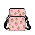 thumbnail image 1 of POLERO Pink Strawberry Print Lightweight Crossbody Purse, Polyester Crossbody Bags with Zipper Mobile Phone Shoulder Bag for Travel Shop, 1 of 7