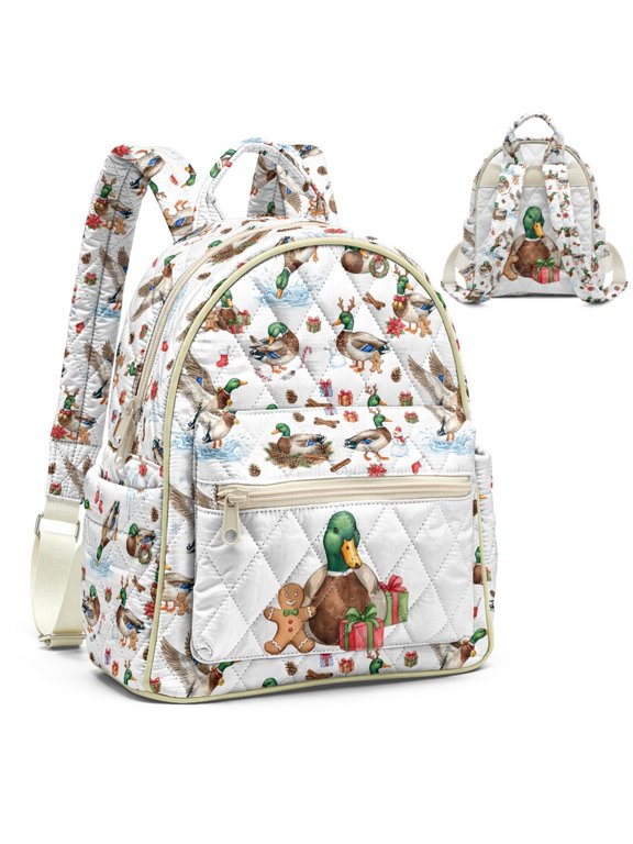 Polyester Casual Mini Daypack, Fashion Ladies Quilted Bag for Travel and Daily Walking, Christmas Duck Casual Daypack