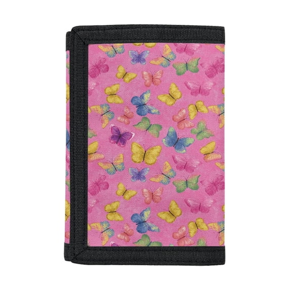 POLERO Polyester Fabric Kids Purse with Lightweight Easy to Clean Trifold Card Wallet for School, Multicolor Butterflies Pattern Children's Wallet