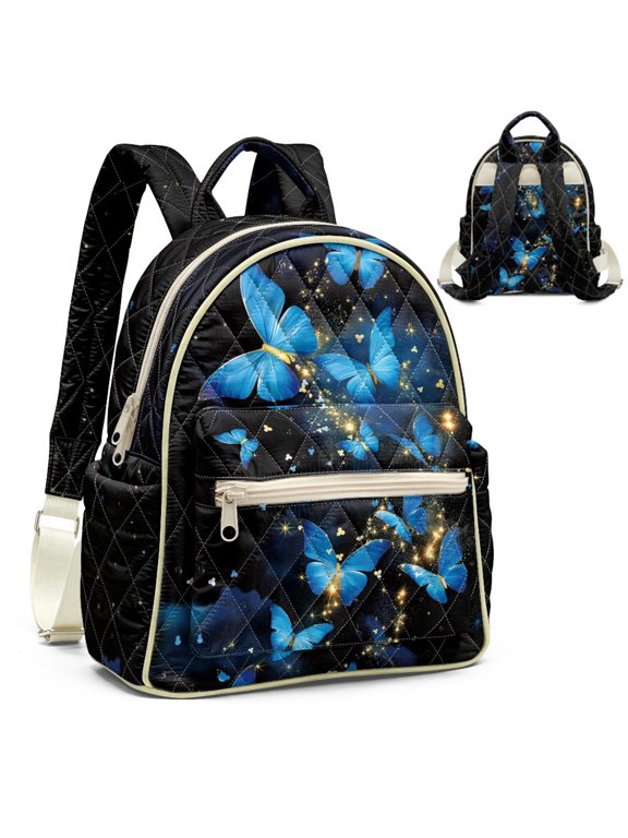 Polyester Fashion Backpack Purse, Adjustable Daypack for Travel Daily Use, Blue Butterfly Women's Small Backpack
