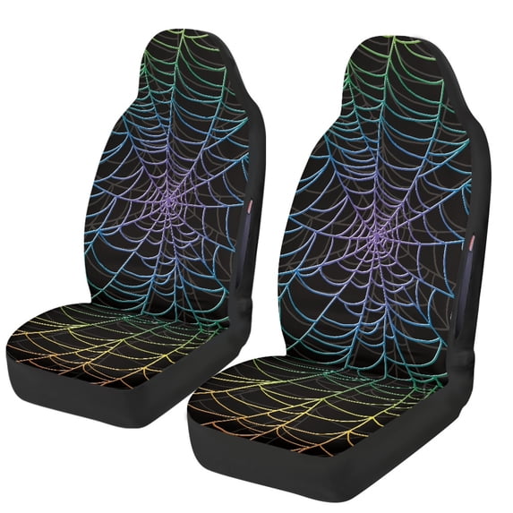 POLERO Polyester Front Car Seat Covers for Auto, Washable Stretchy Driver Seats Protector Cushion, Gradient Spider Web